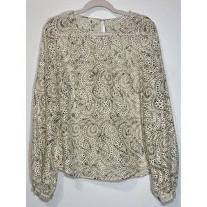 Veronica Beard Azar Eyelet Crochet Blouse Long Puff Sleeves Floral Womens 12